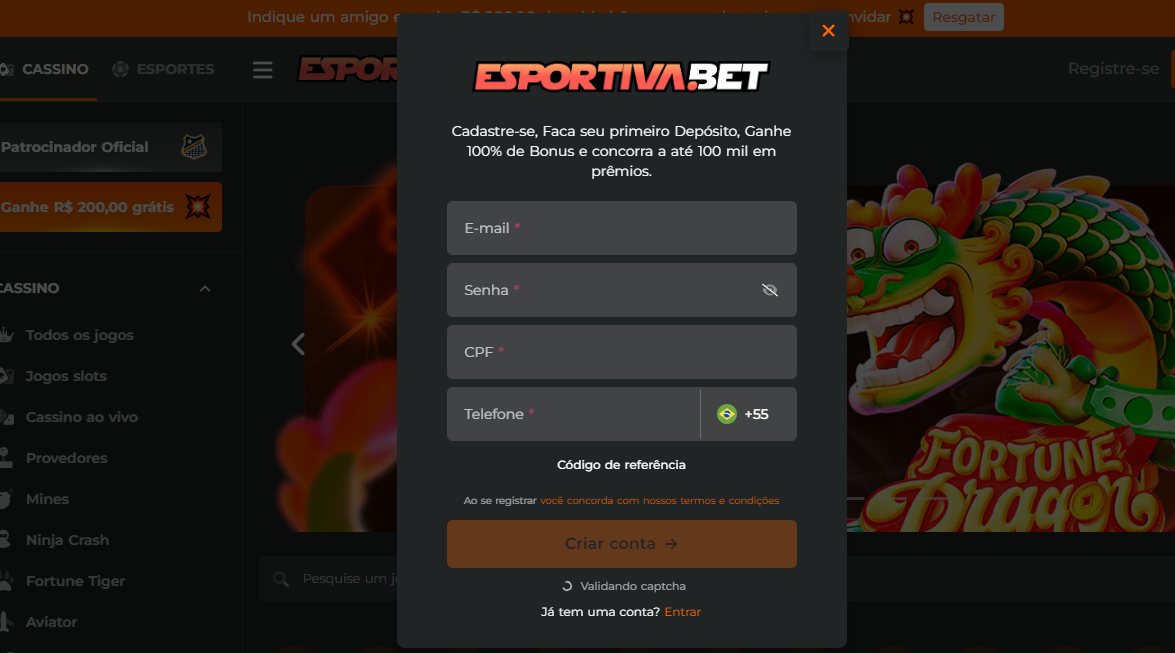 Como se cadastrar na Esportiva Bet?
