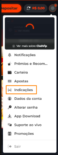 Passo 2: Menu Indicações
