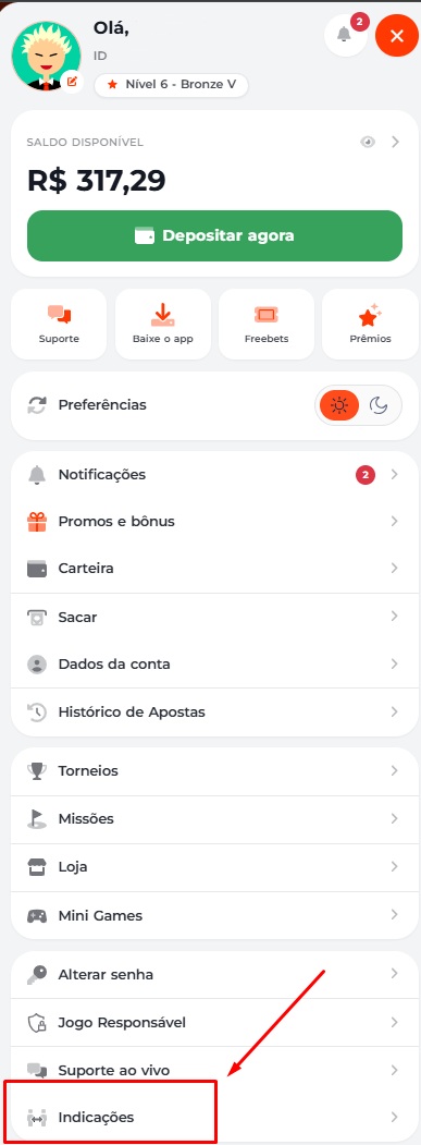 Passo 2: Menu Indicações