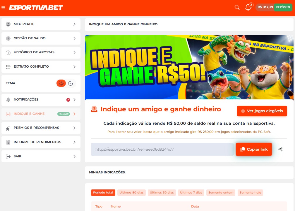 Passo 3: Copiar link de indicação